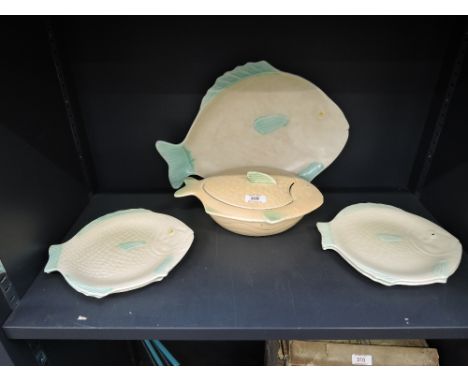 A selection of vintage fish theme plates tureen and charger by Shorter and Sons6 pieces