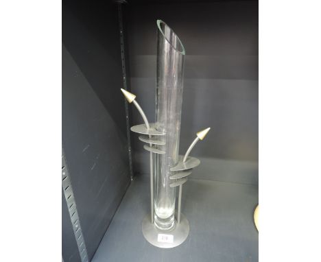 A vintage atomic style vase with glass and metal stand