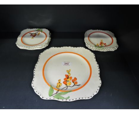 A selection of vintage hand decorated art deco design plates by J G Meakin