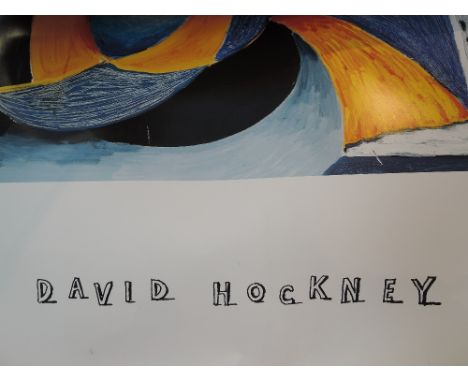 Three prints after David Hockney, Christopher and Dom's Dining Room, 35in x 26in, The Thirteenth VN painting 35in x 26in and 