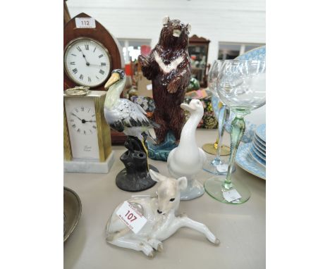 A Royal Staffordshire study, Stork, a Lomonosov study, Fawn, a Nao study, Swan and a ceramic study of a standing bear (af)