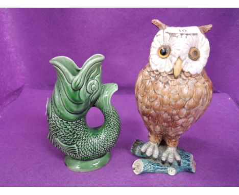 A vintage ceramic owl figure in a majolica style etc