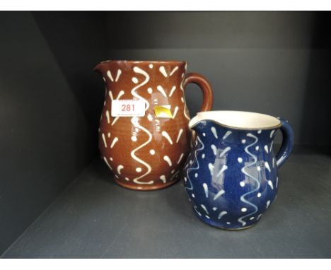 Two vintage cream or milk jugs local pottery possible weatheriggs Schofield