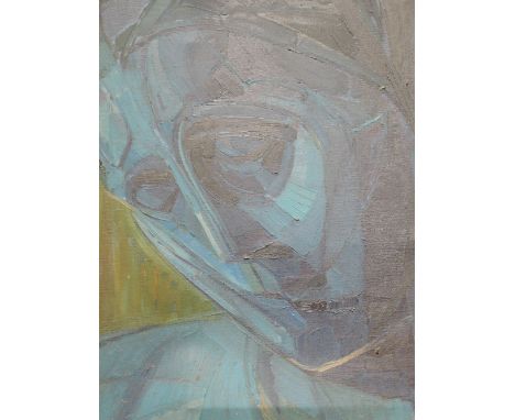 An oil painting, portrait study, lady in blue, 19.5in x 17.5in