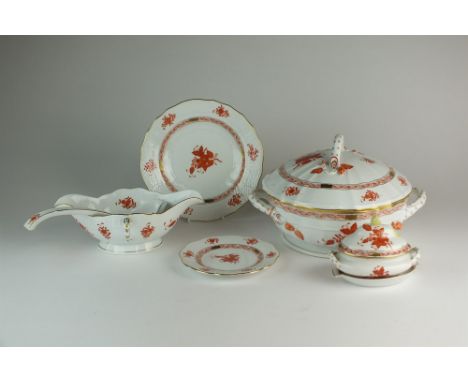 A Herend porcelain part dinner and tea service 20th century, painted in the Apponyi or Chinese Bouquet pattern, in the rust c