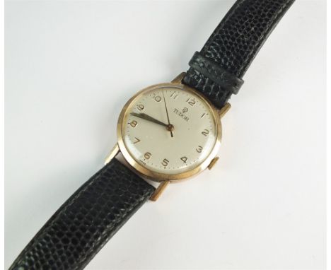 A Gentleman's 9ct gold Tudor wristwatch, the white circular dial with Arabic numerals and sweep seconds hand, manual wind, wi