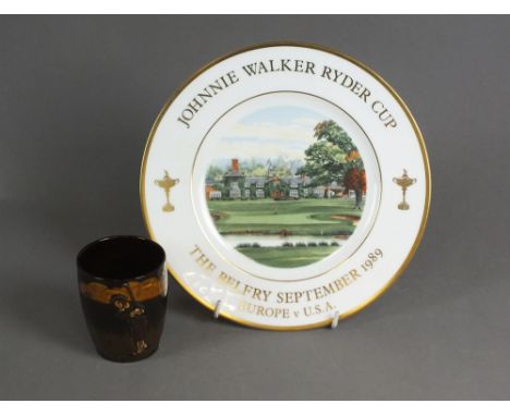 A Wedgwood Johnnie Walker Ryder Cup 1989 Europe v USA plate signed by Raymond Floyd, Bernard Gallacher and Tony Jacklin, 27.5