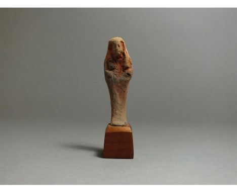 Egyptian, ceramic, Late Period to Ptolemaic, 664-30 BC; shabti with mummiform body, hands crossed at chest, wearing a tripart
