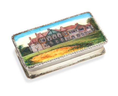 A silver and enamel snuff box depicting Royal Lytham &amp; St. Annes Golf Clubby Garrard &amp; Co, Birmingham 1993, the ename