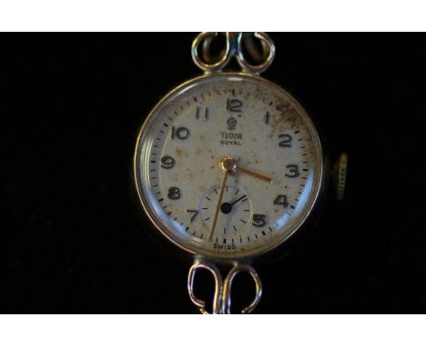 Early 20th century Tudor royal ladies wristwatch, 9ct gold case &amp; strap, manual wind, currently ticking but not tested fo