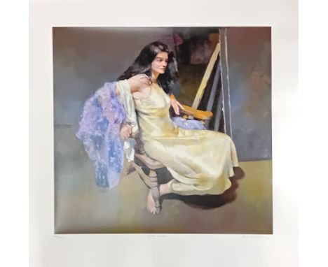 Robert O. Lenkiewicz (1941-2002), limited edition print on canvas paper 'Esther Seated' 362/475, with pencil signature of art