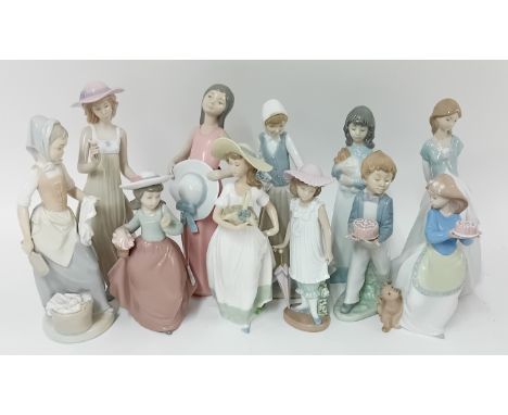 A collection of eleven Nao by Lladro figures, to include nos. 1158 and 5008, girl with goose, girl with birthday cake, etc. (