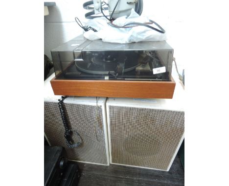 A selection of vintage hifi equipment including BSR McDonald turntable and Wharfedale speakers