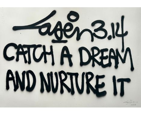 LASER 3.14, Catch A Dream and Nurture It, spray paint on 285g Fabriano Rosaspina paper, framed, 2023, 70 x 50cm Provenance: L