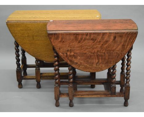 Two oak barley twist gate leg tables. The largest 90 cm wide.