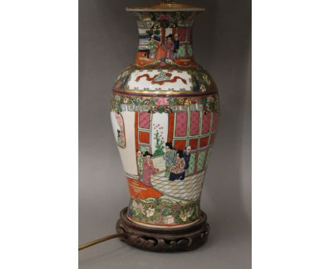 A Chinese porcelain table lamp. 62 cm high overall.