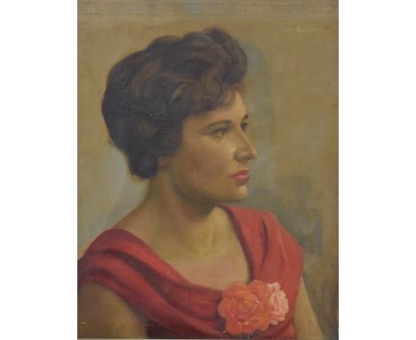 20TH CENTURY SCHOOL, A Portrait of a Glamorous Lady, oil on canvas, signed JOHN BURGHOPE, framed.  38.5 x 49 cm.