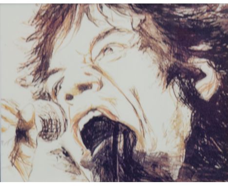 Four Rolling Stone portrait prints, framed and glazed. Mick Jagger 23.5 x 18.5 cm.