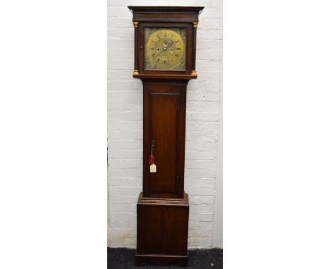 A late 19th/early 20th century oak case thirty hour longcase clock, the brass dial inscribed for R Schofield Rochdale, with d