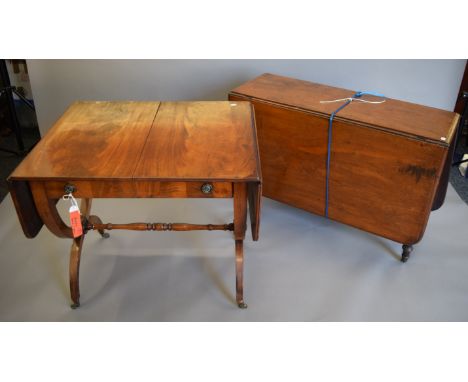 A Regency mahogany sofa table and a drop side/Pembroke table.  The former 72 cm high x 137 cm wide x 66 cm deep.