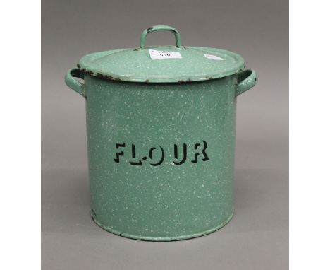 A vintage enamel flour bin. 24 cm high.