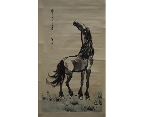 A Chinese scroll depicting a horse. 51 cm wide.