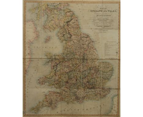 A folding coloured map of England and Wales including part of Scotland by W R Gardner, published by William Darton, 1823, in 