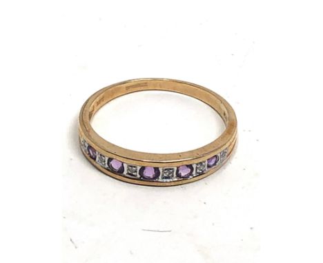 9ct gold amethyst &amp; diamond half eternity ring (2.4g) 