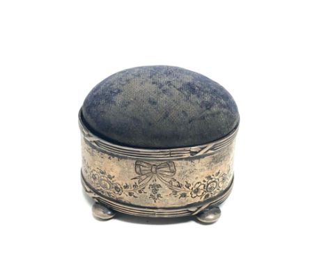 Antique silver ring box &amp; pin cushion chester silver hallmarks 