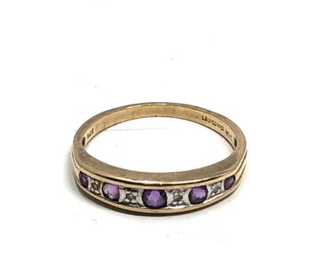 9ct gold  amethyst &amp; diamond half eternity band ring (1.8g) 