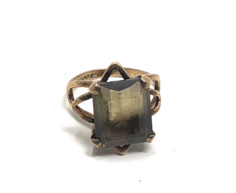 9ct gold vintage smoky quartz cocktail ring (3.5g) 