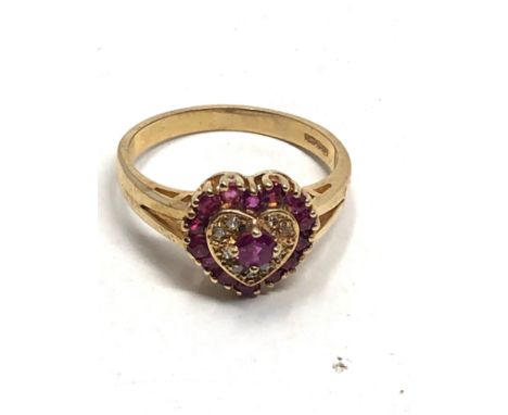 9ct gold ruby &amp; diamond heart ring (2.9g) 