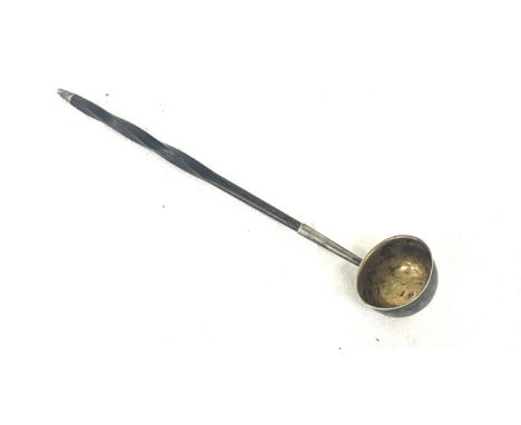 Georgian silver ladle with twisted horn handle measures approx 19cm long bowl measures approx 3.6cm dia full london silver ha