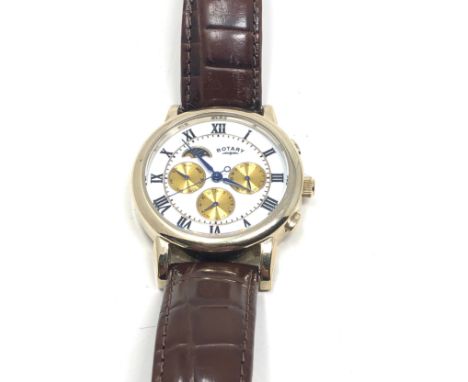 Rotary gents automatic calendar wristwatch day &amp; night indicator working order 