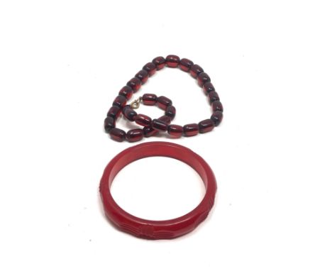 2 X Vintage Cherry Bakelite Jewellery Including Bangle And Necklace (50g) 