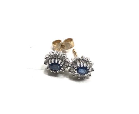 9ct gold vintage sapphire &amp; diamond  stud earrings (1.5g) 