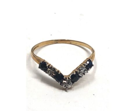 9ct gold sapphire &amp; diamond wishbone ring (1.5g) 