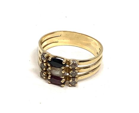 14ct gold sapphire, tourmaline, garnet &amp; cz ring (3.5g) 