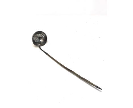 Georgian silver coin set toddy ladle with twisted horn handle measures approx 32cm long bowl measures approx 6.5cm wide coin 