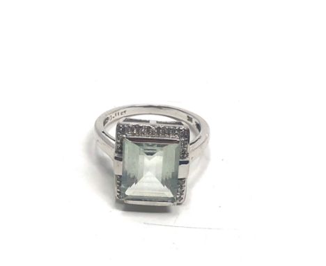 9ct white gold prasiolite &amp; diamond cocktail ring (3.5g) 