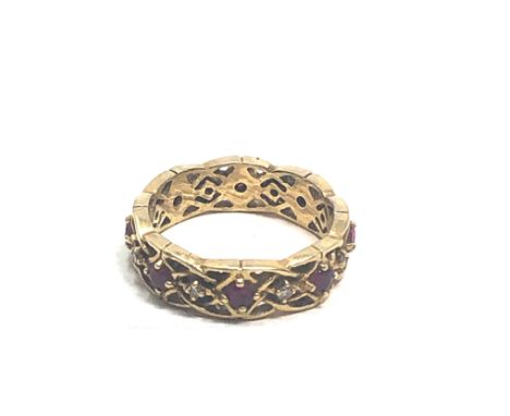 18ct gold vintage ruby &amp; diamond knot band eternity ring by givenchy (6.3g) 