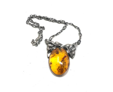 Large Sterling Silver Vintage  Amber Necklace (32g) 