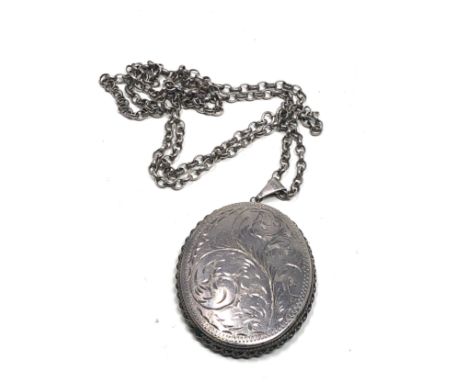 Vintage Sterling Silver Large Ornate Locket On Chain (30g) 