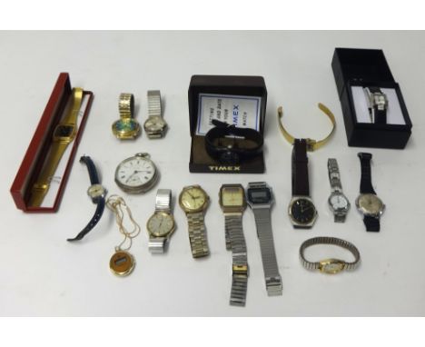 Collection of various general wrist watches including Timex, Seconda and also a silver open faced pocket watch (approx. 16).