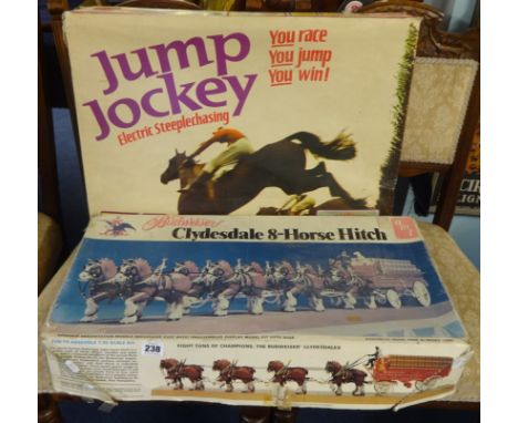 A boxed Jump Jockey electric steeplechasing game. JJ200 and Clydesdale 8 horse hitch model scale 1-20