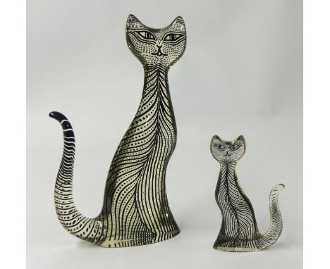 Two Vintage Abraham Palatnik Lucite Cat Figures, Abstract design, the tallest 20cm.