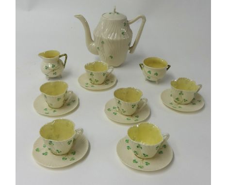 A Belleek porcelain tea service, circa 1950's, with 5th period green back stamp comprising 6 cups 6 saucers teapot and simila