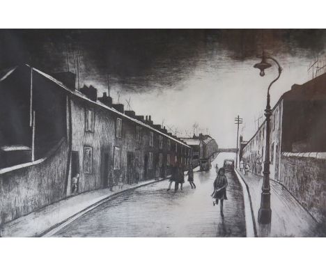GEORGE CHAPMAN:Monotone print limited edition 15/50, children playing, Welsh mining village, Rhonda Valley series, pencil sig
