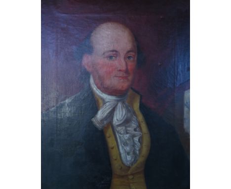 English School, 19th Century:  Half length portrait of a gentleman with receding hairline, wearing a white cravat, golden wai