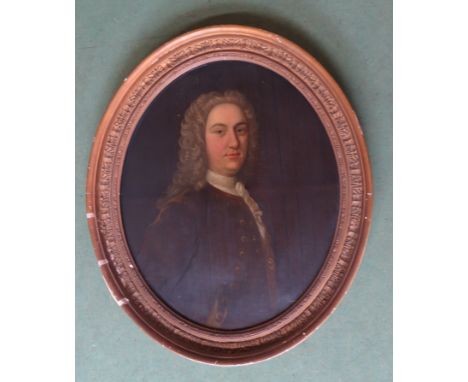 A mid 18th Century oval oil on canvas portrait of a gentleman, label verso to strut stating the portrait is of William Gape, 